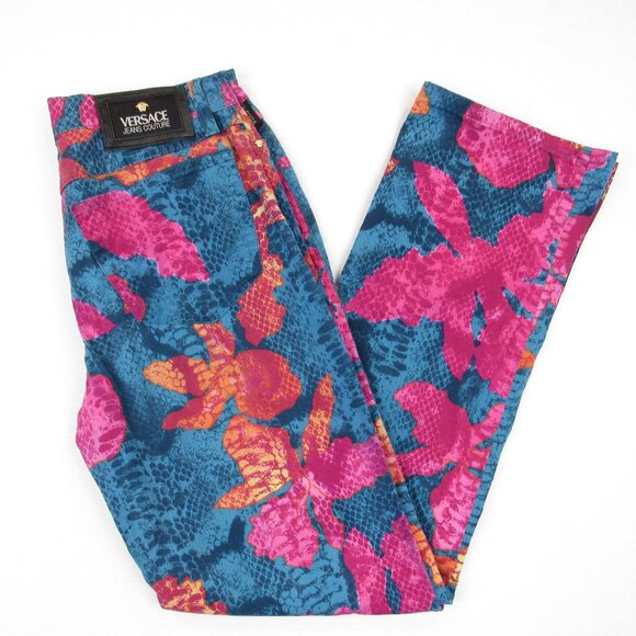Versace Vintage Couture Women's Size 32 Floral Snake Skin Print Pants - Picture 3 of 13